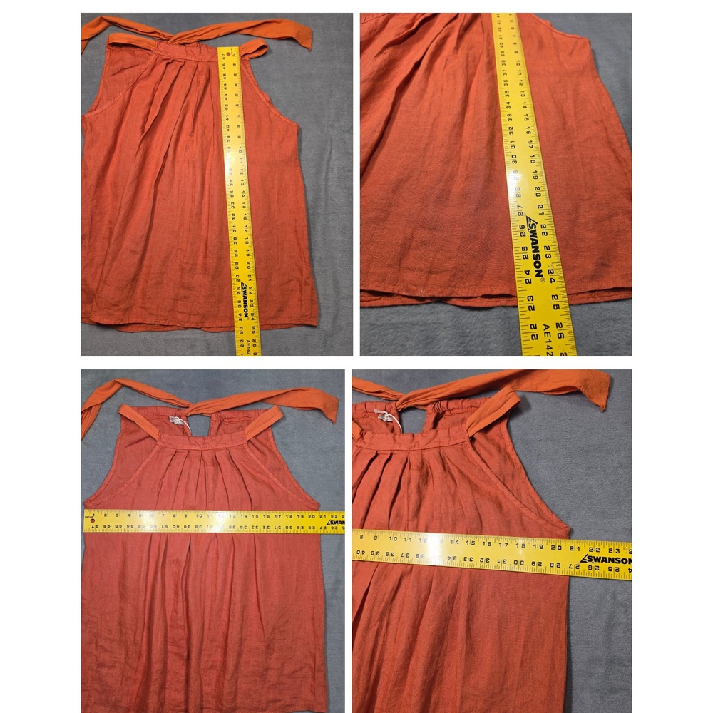 Bohemian Pure Linen Tie Neck Tank Top Rust Womens Large Made Italy - Picture 4 of 4